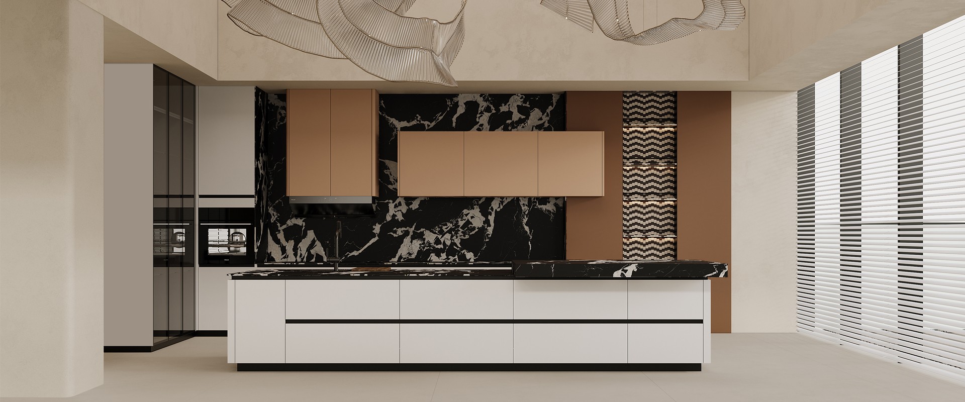 Premium plywood kitchen cabinets installed in a finished kitchen